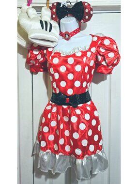 Minnie Mouse Costume Dress Disney Park Ears Sequin Headband Plush Gloves Adult S